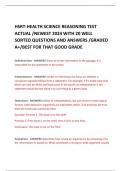 HSRT-HEALTH SCIENCE REASONING TEST ACTUAL /NEWEST 2024 WITH 20 WELL SORTED QUESTIONS AND ANSWERS /GRADED A+/BEST FOR THAT GOOD GRADE 