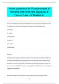 Nclex questions for Fundamentals of  Nursing with rationale Questions &  Correct Answers/ Graded A+