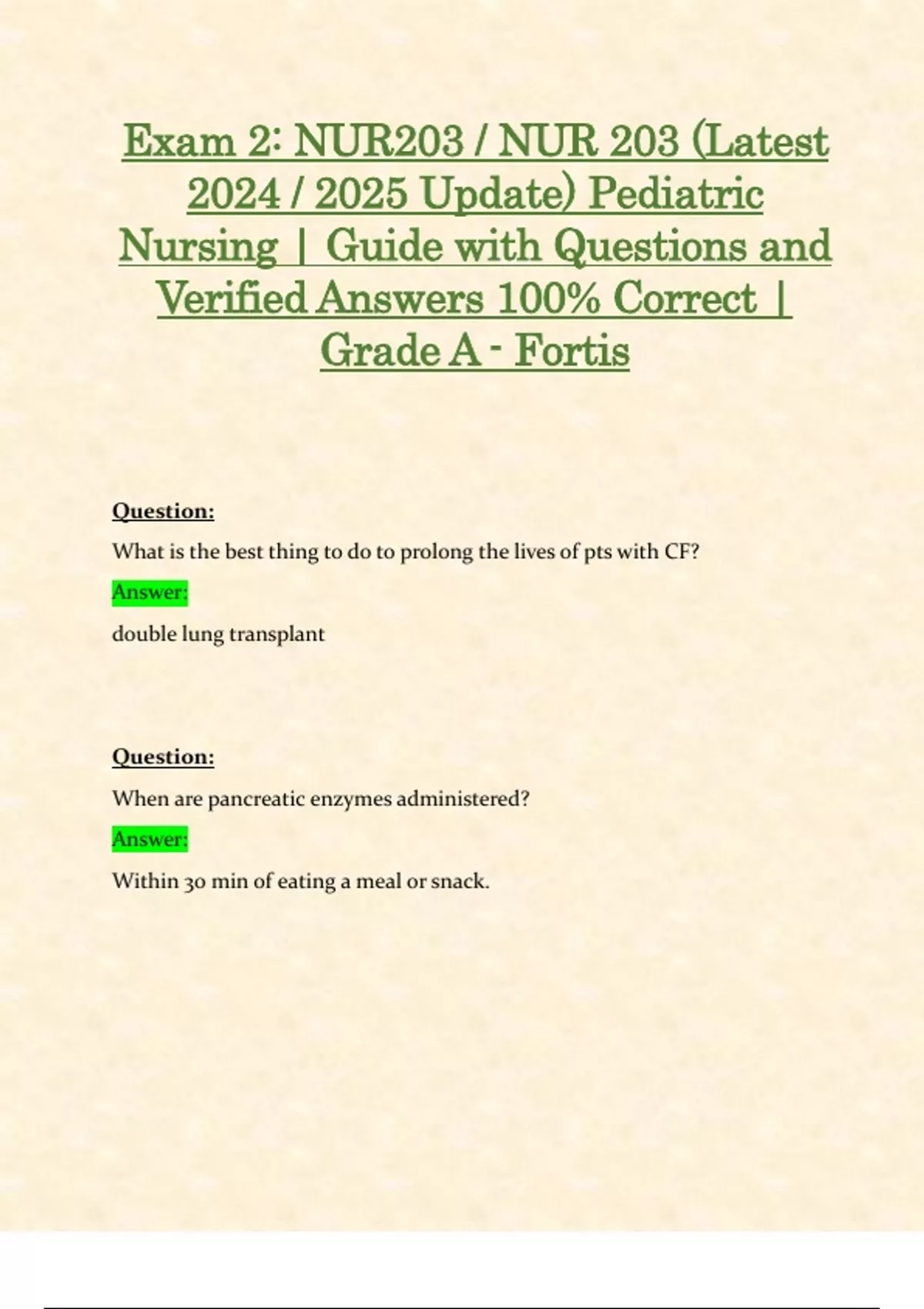 Exam 2: NUR203 / NUR 203 (Latest 2024 / 2025 Update) Pediatric Nursing ...