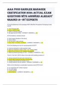 AAA FOOD HANDLER MANAGER CERTIFICATION 2024 ACTUAL EXAM QUESTIONS WITH ANSWERS ALREADY GRADED A&plus; BY EXPERTS 