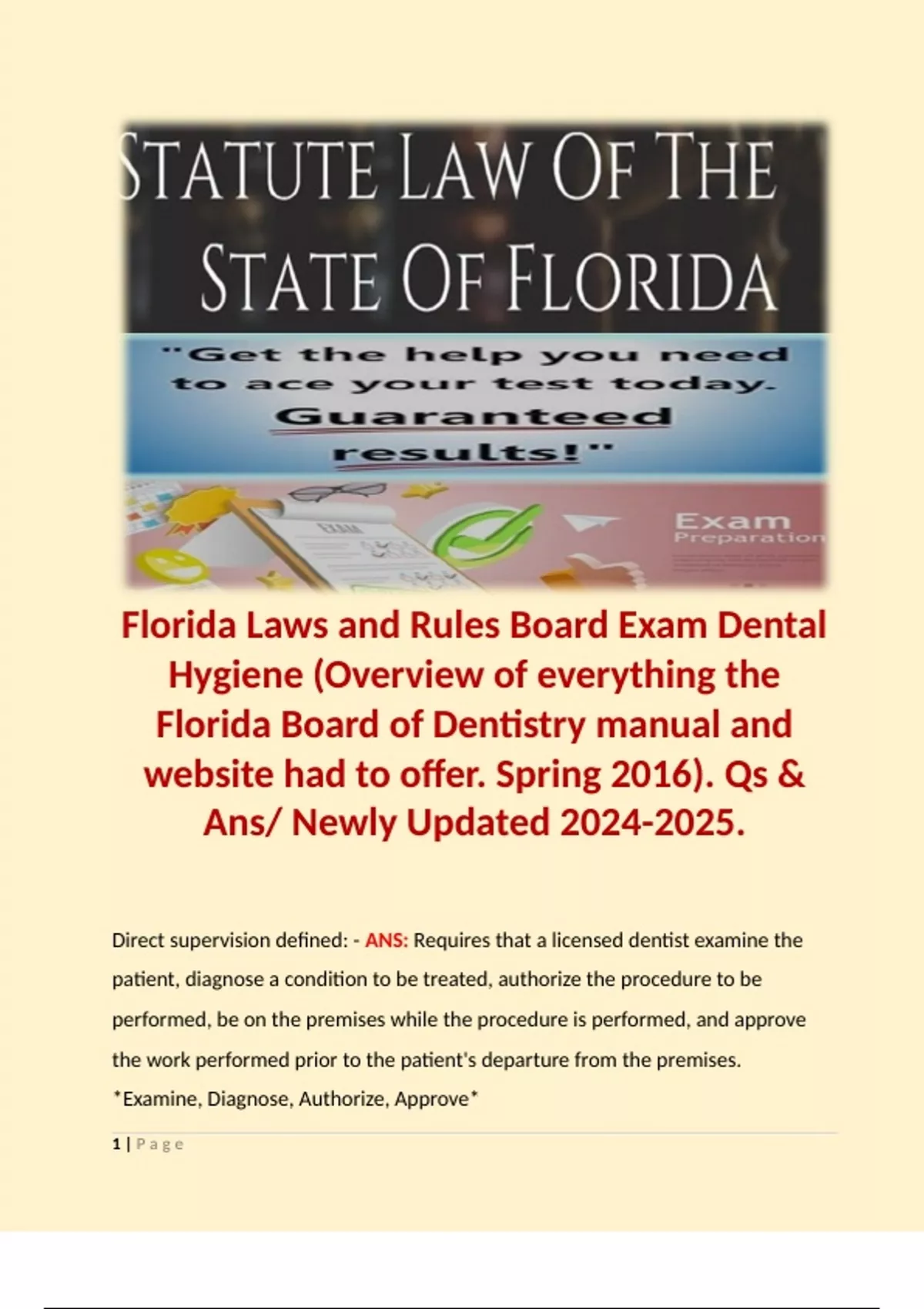 Florida Laws and Rules Board Exam Dental Hygiene (Overview of