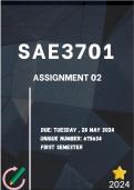 SAE3701 ASSIGNMENT 2 (COMPLETE ANSWERS) SEMESTER 1 -  DUE 28  MAY  2024