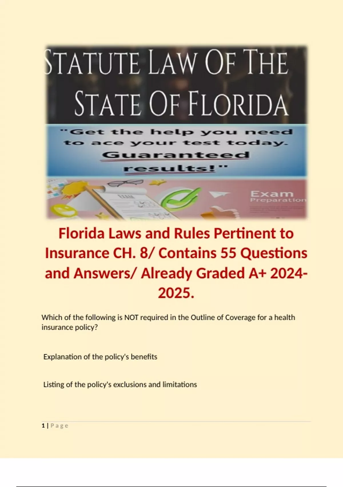 Florida Laws and Rules Pertinent to Insurance CH. 8/ Contains 55