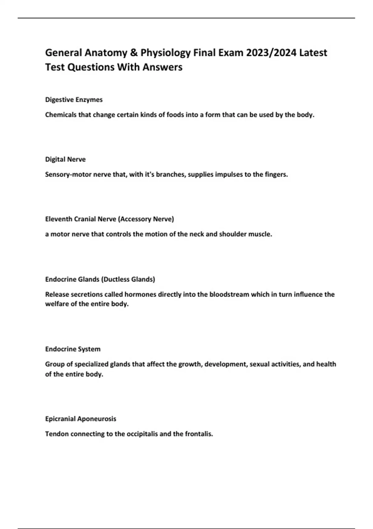 General Anatomy & Physiology Final Exam 2023/2024 Latest Test Questions ...