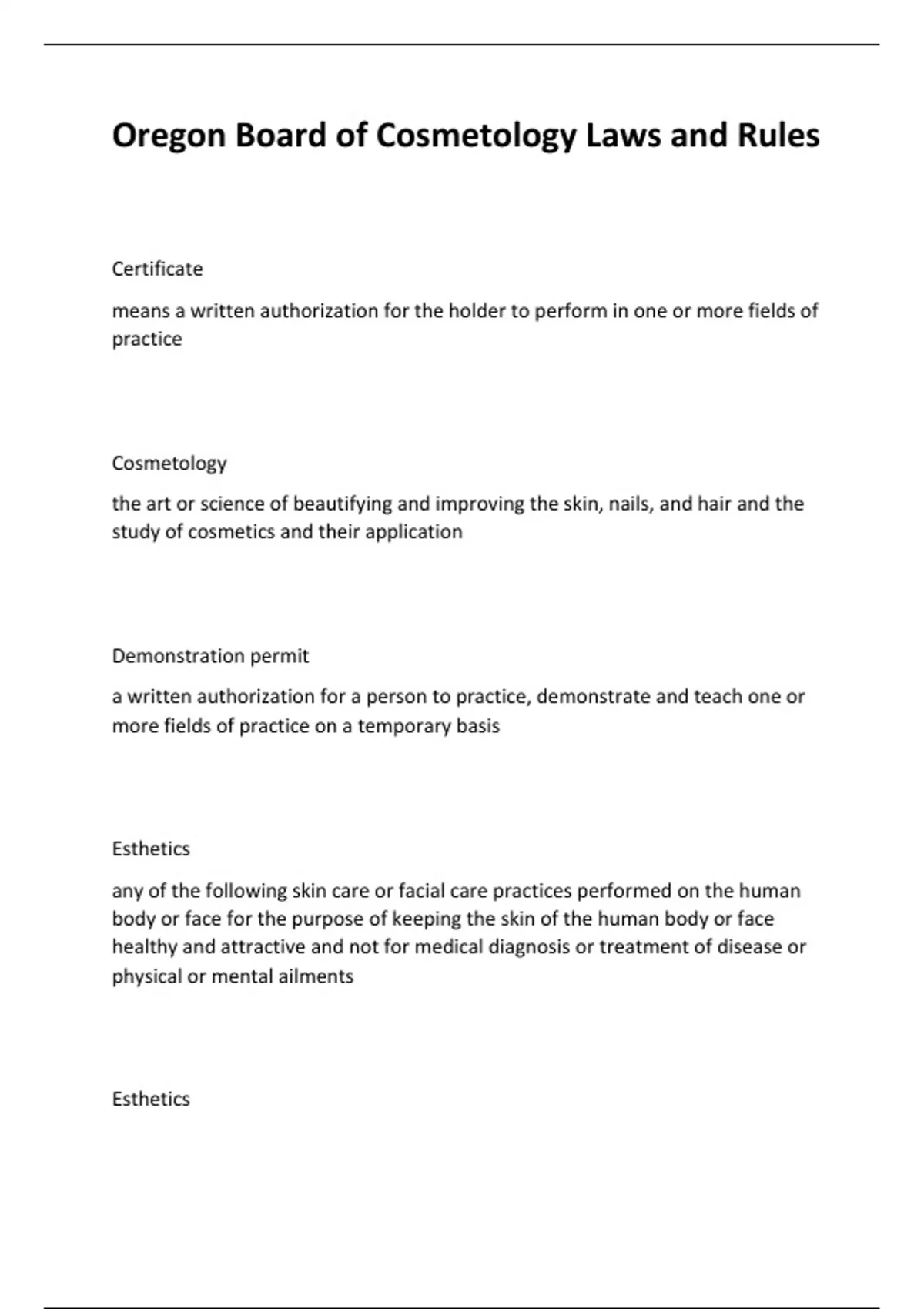 Oregon Board of Cosmetology Laws and Rules Oregon Board of
