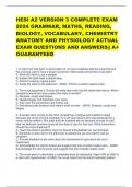 HESI A2 VERSION 3 COMPLETE EXAM  2024 GRAMMAR, MATHS, READING,  BIOLOGY, VOCABULARY, CHEMISTRY  ANATOMY AND PHYSIOLOGY ACTUAL  EXAM QUESTIONS AND ANSWERS|| A+  GUARANTEED