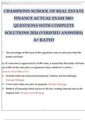 CHAMPIONS SCHOOL OF REAL ESTATE FINANCE ACTUAL EXAM 180+ QUESTIONS WITH COMPLETE SOLUTIONS 2024 (VERIFIED ANSWERS) A+ RATED