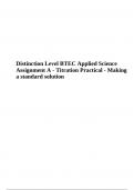 Distinction Level BTEC Applied Science Assignment A - Titration Practical - Making a standard solution.