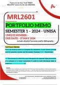 MRL2601 PORTFOLIO MEMO - MAY/JUNE 2024 - SEMESTER 1 - UNISA - DUE DATE :- 27 MAY 2024 (DETAILED ANSWERS WITH FOOTNOTES AND BIBLIOGRAPHY - DISTINCTION GUARANTEED!) 