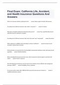 Final Exam: California Life, Accident, and Health Insurance Questions And Answers