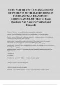 CCTC NUR 221 UNIT 2: MANAGEMENT OF PATIENTS WITH ALTERATIONS IN FLUID AND GAS TRANSPORT: CARDIOVASCULAR (TEST 2) Exam Questions And Answers (Verified And Updated)