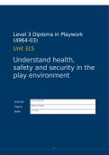 work book for unit 315 for C&G Level 3 Diploma in Playwork (NVQ) (QCF)