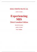 Solutions Manual for Experiencing MIS 3rd Canadian Edition By David Kroenke Andrew Gemino Peter Tingling (All Chapters, 100% Original Verified, A+ Grade)