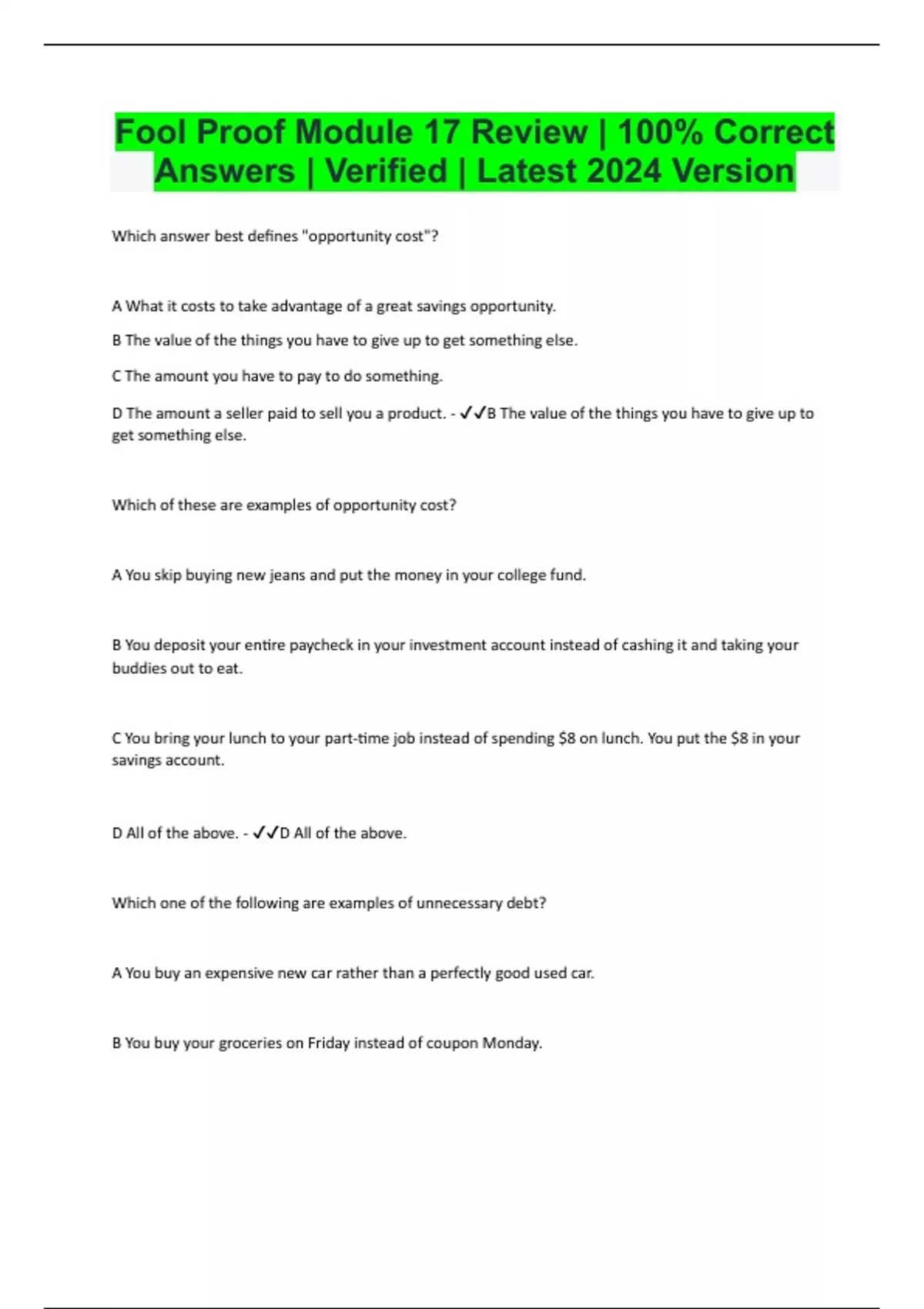 Fool Proof Module 17 Review | 100% Correct Answers | Verified | Latest ...