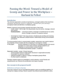 Passing the word: toward a model of gossip and power in the workplace - Kurland & Pelled (2000)