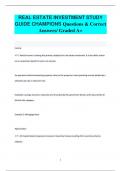 REAL ESTATE INVESTMENT STUDY  GUIDE CHAMPIONS Questions & Correct  Answers/ Graded A+
