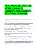 PSYCHOLOGY CHAPTER 15 Psychological Disorders Test Questions with Correct Answers 
