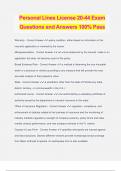 Personal Lines License 20-44 Exam Questions and Answers 100% Pass