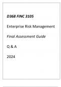(WGU D368) FINC 3105 ENTERPRISE RISK MANAGEMENT FINAL ASSESSMENT GUIDE Q & A