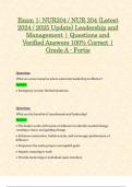 Exam 1&comma; Exam 2&comma; Exam 3 & Final Exam&colon; NUR204 &sol; NUR 204 &lpar;Latest 2024 &sol; 2025 Updates STUDY BUNDLE WITH COMPLETE SOLUTIONS&rpar; Leadership and Management &vert; Questions and Verified Answers &vert; 100&percnt; Correct &vert; Grade A &ndash; Fortis