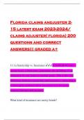Florida claims andjuster 2- 15 latest exam 2023-2024/ claims adjuster( florida) 200 questions and correct answers|| graded a+