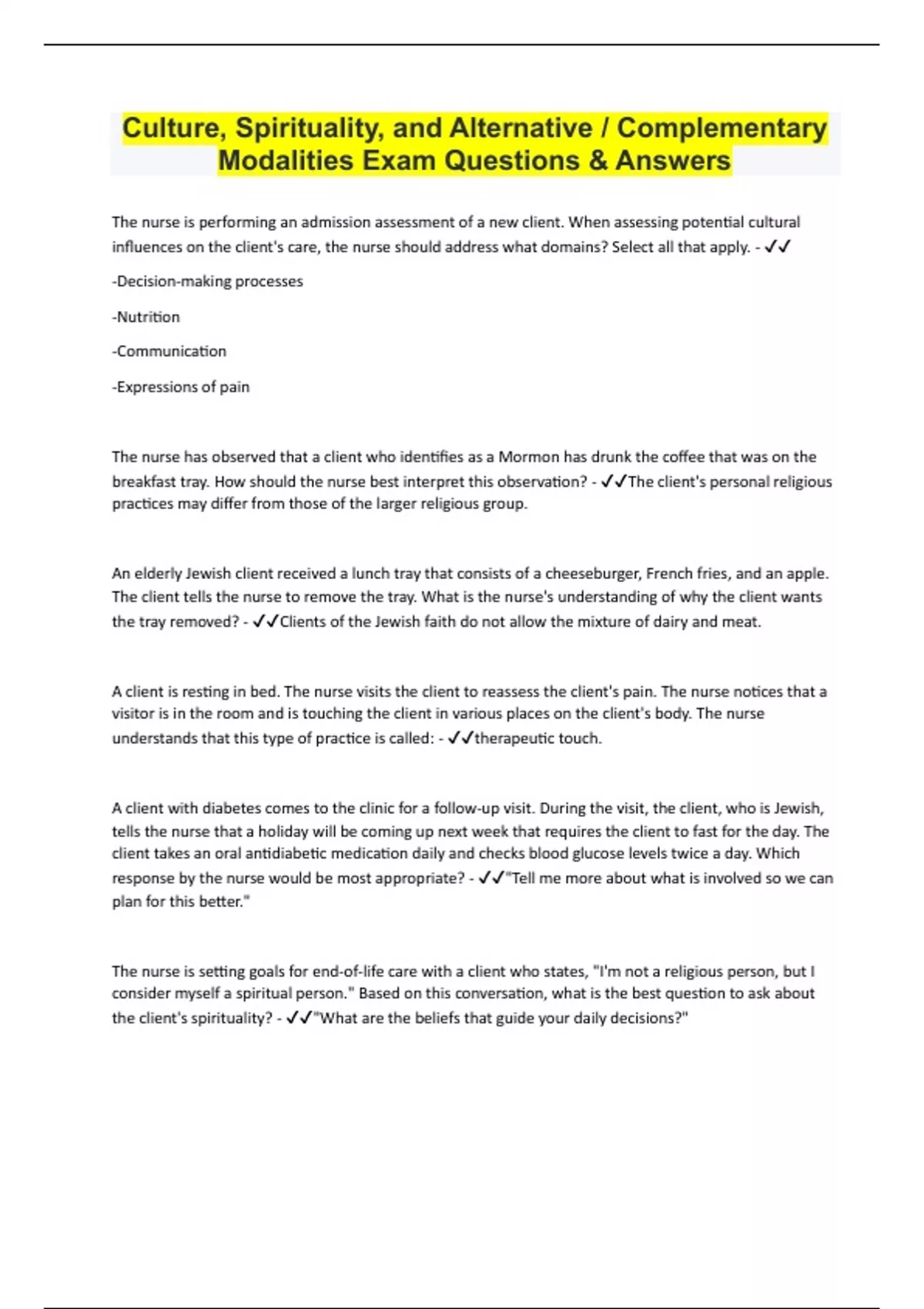 Culture, Spirituality, and Alternative / Complementary Modalities Exam ...