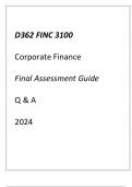 (WGU D362) FINC 3100 CORPORATE FINANCE FINAL ASSESSMENT GUIDE Q & A 2024.