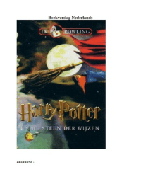 Boekverslag Nederlands /Engels  Harry Potter en de steen der wijzen