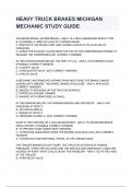 HEAVY TRUCK BRAKES MICHIGAN MECHANIC STUDY GUIDE EXAM 2024&sol;2025 QUESTIONS WITH COMPLETED & VERIFIED SOLUTIONS&period;