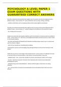 PSYCHOLOGY A LEVEL PAPER 1 EXAM QUESTIONS WITH GUARANTEED CORRECT ANSWERS