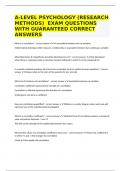 A-LEVEL PSYCHOLOGY (RESEARCH METHODS)  EXAM QUESTIONS WITH GUARANTEED CORRECT ANSWERS