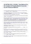 (5) ASTM C231 C231M - Test Method for Air Content of Freshly Mixed Concrete by the Pressure Method Questions and Answers Fully Solved