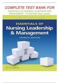 COMPLETE TEST BANK FOR  ESSENTIALS OF NURSING LEADERSHIP AND MANAGEMENT, 7TH EDITION latest update 