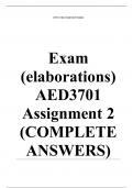 Exam (elaborations) AED3701 Assignment 2 (COMPLETE ANSWERS) 2024 (607829) - DUE 18 June 2024 •	Course •	Assessment in Education - AED3701 (AED3701) •	Institution •	University Of South Africa (Unisa) •	Book •	Assessment in Education AED3701 Assignment 2 (C