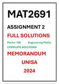 MAT2691 Assignment 2 COMPLETE SOLUTIONS UNISA 2024 Engineering Mathematics