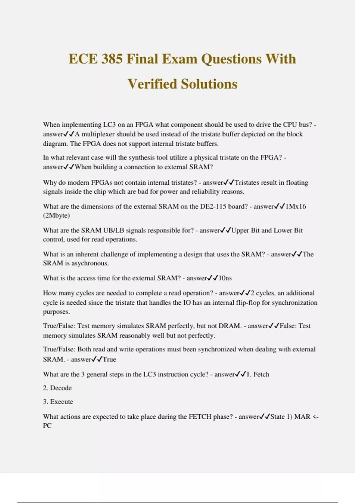 ECE 385 Final Exam Questions With Verified Solutions - Ece 385 - Stuvia US