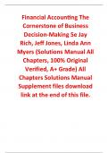 Solutions Manual for Financial Accounting The Cornerstone of Business Decision-Making 5th Edition By Jay Rich, Jeff Jones, Linda Ann Myers (All Chapters, 100% Original Verified, A+ Grade)