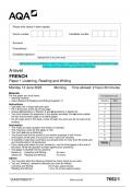 2023 AQA A-level FRENCH 7652/1 Paper 1 Listening, Reading and Writing Question Paper & Mark scheme (Merged) June 2023 [VERIFIED]