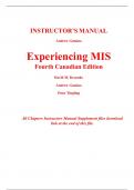 Instructor Manual for Experiencing MIS 4th Canadian Edition By David Kroenke, Andrew Gemino, Peter Tingling (All Chapters, 100% Original Verified, A+ Grade)