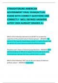 STRAIGHTERLINE AMERICAN GOVERNMENT FINAL EXAM&lpar;ACTUAL EXAM&rpar; WITH CORRECT QUESTIONS AND CORRECTLY  WELL DEFINED ANSWERS LATEST 2024 ALREADY GRADED A&plus; 