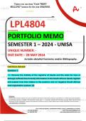 LPL4804 PORTFOLIO MEMO - MAY/JUNE 2024 - SEMESTER 1 - UNISA - DUE DATE :- 28 MAY 2024 (DETAILED ANSWERS WITH FOOTNOTES AND BIBLIOGRAPHY - DISTINCTION GUARANTEED!) 