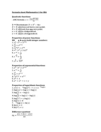 Mathematics 1 Formula Sheet