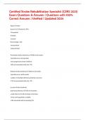Certified Stroke Rehabilitation Specialist &lpar;CSRS 2021&rpar; Exam Questions & Answers &vert; Questions with 100&percnt; Correct Answers &vert; Verified &vert; Updated 2024