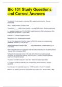 Bio 101 Study Questions and Correct Answers