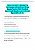 NCLEX Practice Questions for  Foundations of Psychiatric Mental  Health Nursing (RN) Excellent  Questions & Quality Answers |Latest  Update | Grade A+