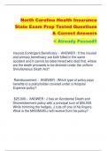 North Carolina Health Insurance  State Exam Prep Tested Questions  & Correct Answers  < Already Passed!!