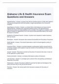Alabama Life & Health Insurance Exam Questions and Answers / Graded A
