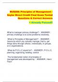 BUS208: Principles of Management - Saylor Direct Credit Final Exam Tested  Questions & Correct Answers  < Already Passed!!