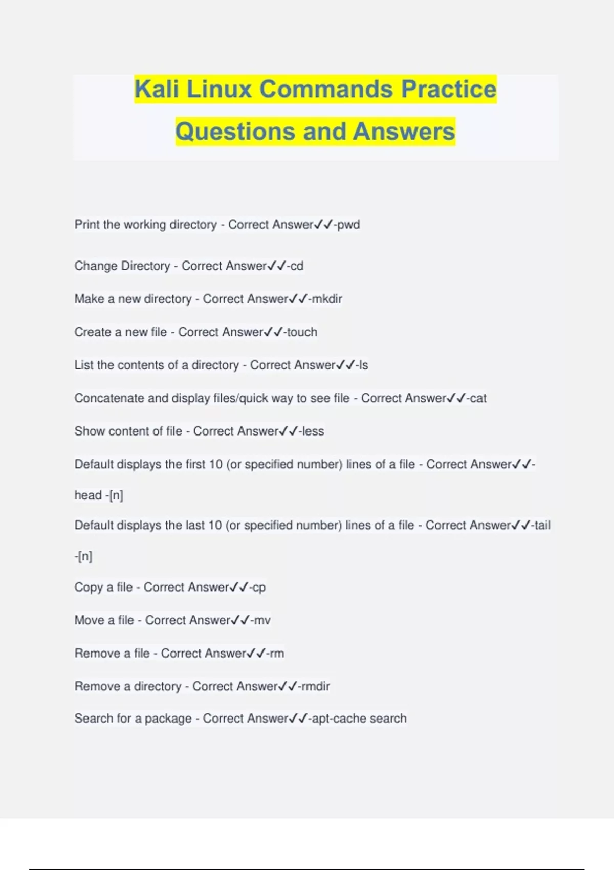 Kali Linux Commands Practice Questions and Answers - Linux - Stuvia US