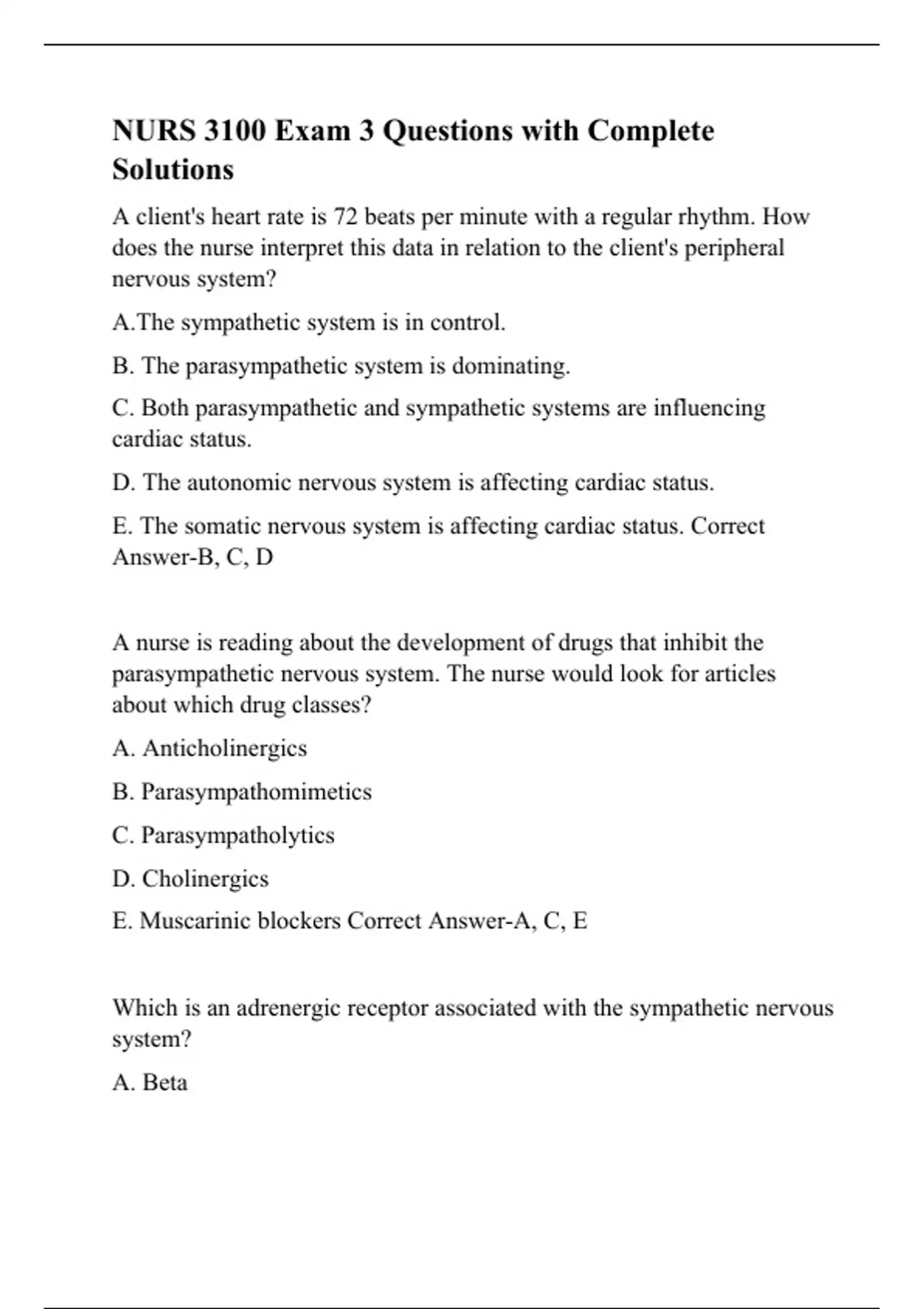 NURS 3100 Exam 3 Questions with Complete Solutions - NURS 3100 - Stuvia US